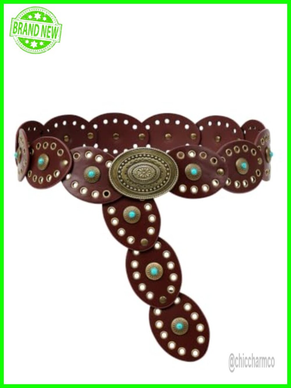 Wide Western Cowboy Disc Belt PU Leather Concho Waist Belt Boho Style